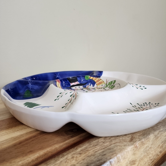 Hand Painted Ceramic Christmas Chip N' Dip Snowman Serving Dish - Picture 4 of 6